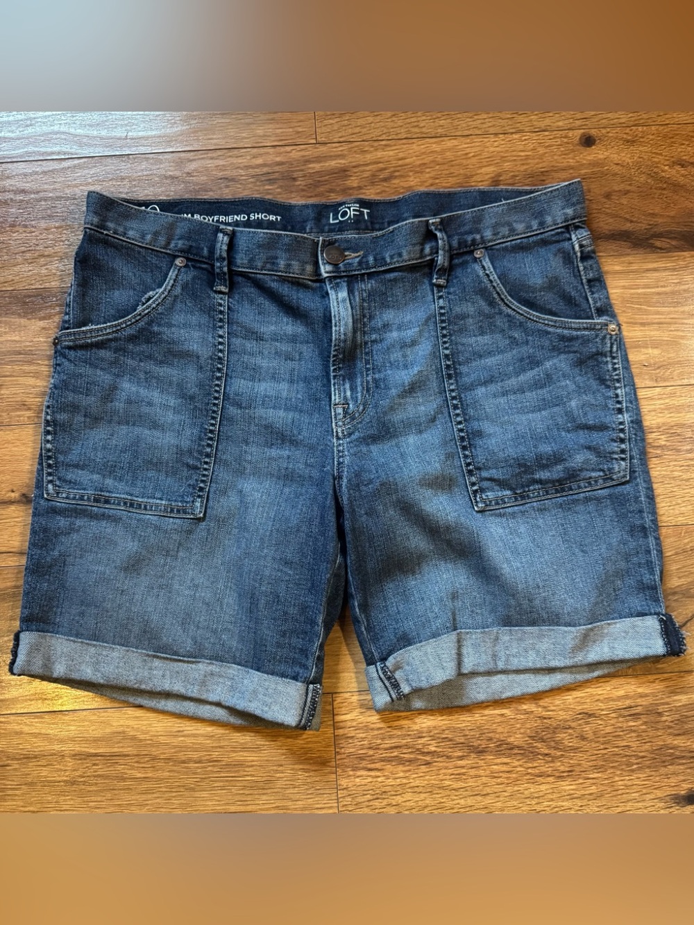 LOFT Midnight Blue Denim Rolled Cuff Boyfriend Shorts Size 10